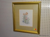 DOUBLE MATTED FLORAL STILL LIFE WATERCOLOR. SIGNED AND NUMBERED IN DESIGNER GOLD FRAME.