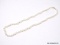 BEAUTIFUL SINGLE STRAND, HAND KNOTTED, GENUINE WHITE PEARL NECKLACE, WITH 14K YELLOW GOLD SPRING