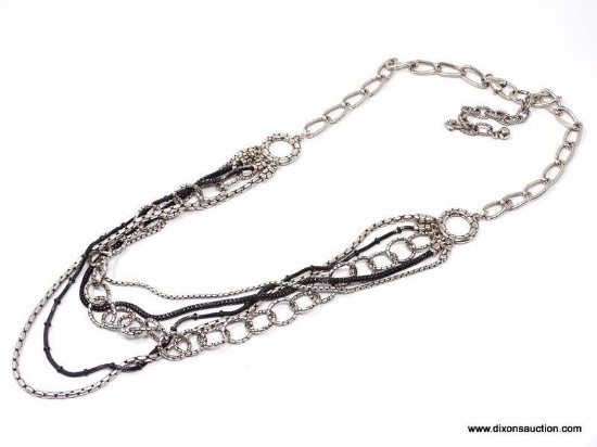 BRIGHTON RETIRED "PEBBLE CASCADE" MULTI CHAIN NECKLACE. FEATURES DUAL COLORED, MULTIPLE LINK STYLE