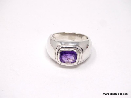 BOLD, JOHN HARDY INSPIRED .925 STERLING SILVER AMETHYST GEMSTONE RING. THE AMETHYST MEASURES APPROX.