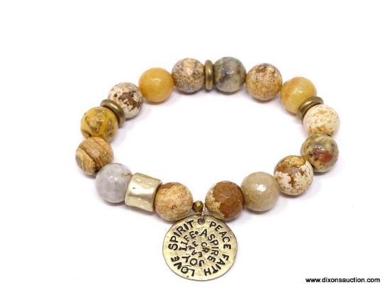 NATURAL ELEMENTS GENUINE STONE "GOOD KARMA" EXPANSION BRACELET. FEATURES FACETED EARTH ELEMENT