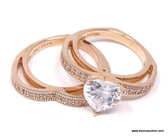 BREATHTAKING 24K ROSE GOLD OVER STERLING SILVER WEDDING SET. THIS VERY UNIQUE SET IS COMPRISED OF