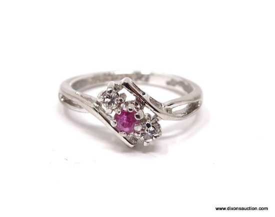 ESPOSITO SIGNED STERLING SILVER RUBY GEMSTONE RING. THIS GENUINE RUBY (TESTED) IS ACCOMPANIED BY TWO
