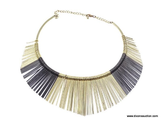 VINTAGE EGYPTIAN REVIVAL GRADUATED WIRE FRINGE CHOKER NECKLACE. FEATURES TWO-TONE (GOLD AND GUN