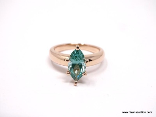 LARGE MARQUISE CUT EMERALD GREEN SPINEL GEMSTONE SOLITAIRE SET IN A LOVELY 24K ROSE GOLD VERMEIL