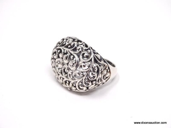 LARGE STERLING SILVER OVAL DOME TOP DESIGNER RING. THE TOP MEASURES 25MM X 19MM. THIS RING IS