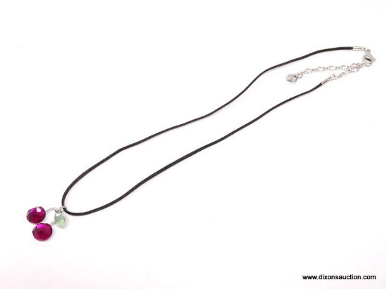 VINTAGE SWAROVSKI "LIFE IS A BOWL OF CHERRIES" BRILLIANT CHERRY STEM NECKLACE. FEATURES FACETED