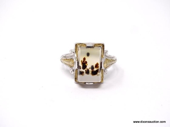 RARE ART DECO 12K YELLOW GOLD FILLED AND STERLING SILVER, SIGNED "OSBEE" LADIES' RING, SET WITH A