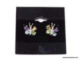 STERLING SILVER AND GEMSTONE BUTTERFLY WIRE BACK EARRINGS. BUTTERFLY WINGS CONSIST OF FOUR PRONG SET