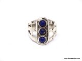 OLD PAWN NATIVE AMERICAN STERLING SILVER RING WITH BLUE LAPIS STONES. FEATURES A TRIPLE SPLIT SHANK