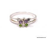 STERLING SILVER GEMSTONE BUTTERFLY RING. THIS BEAUTIFUL DAINTY GEMSTONE RING INCLUDES PERIDOT,