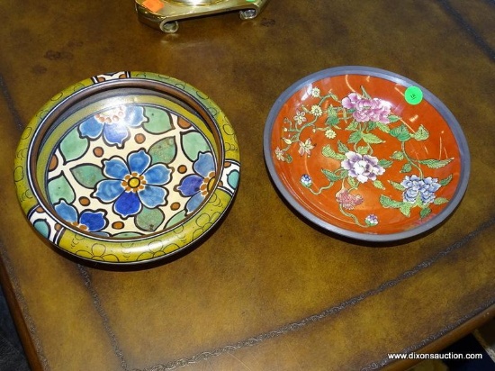 2 BOWL LOT; INCLUDES A JAPANESE PORCELAIN BOWL WITH METAL CASING AND A HAND PAINTED BOWL MADE IN