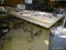 LARGE GURNEY STYLE WORK TABLE WITH SHEET METAL TOP. 8' X 4' X 3' 3