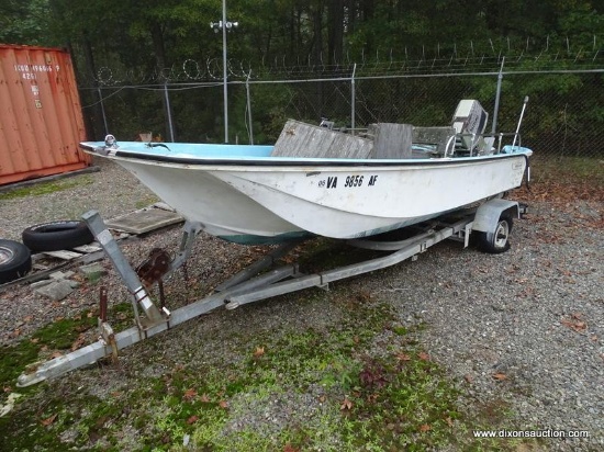 BOSTON WHALER BOAT WITH SUZUKI 8501 OUTBOARD MOTOR. NEEDS SIGNIFICANT WORK. COMES ON TRAILER. NEEDS
