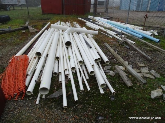 LOT INCLUDES ALL ASSORTED SIZE/LENGTH PVC PIPING IN YARD.