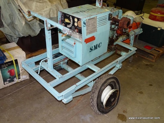 LINCOLN ELECTRIC WELDANPOWER 150 WELDER WITH 11 HP BRIGGS AND STRATTON MOTOR ON TRAILER. NEEDS