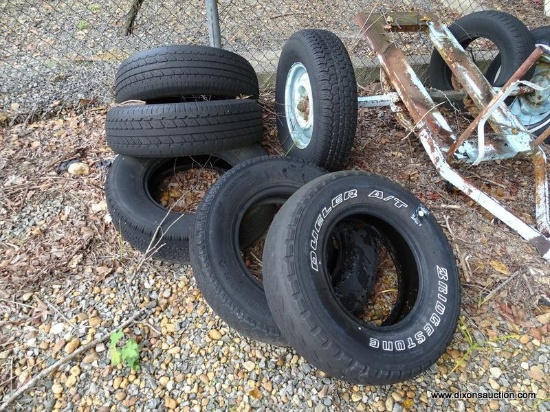 (10) ASSORTED SIZED TRUCK/TRAILER TIRES. MOSTLY BRIDGESTONE AND UNIROYAL.
