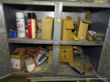 CONTENTS ON TOP AND INSIDE OF CABINET TO INCLUDE FIRST AID KITS, YELLOW WORK LIGHT, BLACK & DECKER