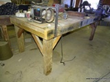 BENCHMADE WOODEN WORK TABLE MEASURES APPROX. 8' X 4' X 3' 1.5