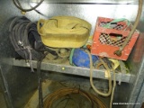 SHELF LOT TO INCLUDE: (2) VINTAGE FIRE HOSES, GATES ADAPTAFLEX, MULTI-PURPOSED 3/4