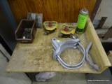 SHELF LOT OF ITEMS TO INCLUDES; (2) SMITHS WELDING GAUGES, ASSORTED NAILS/SCREWS, SPRAY PAINT, NO