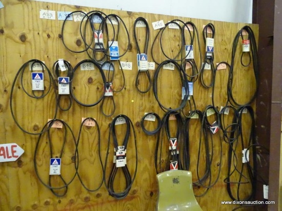 WALL LOT OF VARIOUS V-BELTS.