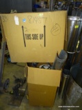 (2) LARGE BOXES OF ASSORTED METAL DUCT PIECES. LOT ALSO INCLUDES 2 CONSTRUCTION HARD HATS.