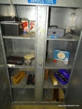 CONTENTS OF CABINET TO INCLUDE: PAIR OF VINTAGE TRC-214 HAND HELD WALKIE-TALKIES, MAGNEHELIC PSI