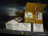 SHELF LOT OF MUELLER REFRIGERATION CYCLE MASTER BALL VALVES, AND A BOX WITH HVAC SERVICE PARTS.