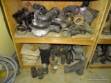 (2) SHELF LOTS OF CAST IRON PIPE FITTINGS (VARIOUS DIFFERENT KINDS), IN GROUND WATER CAP, WATER CUT