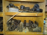 (2) SHELF LOTS TO INCLUDE CAST IRON PIPE FITTINGS (VARIOUS KINDS), COIL OF RUBBER HOSE, PROSET