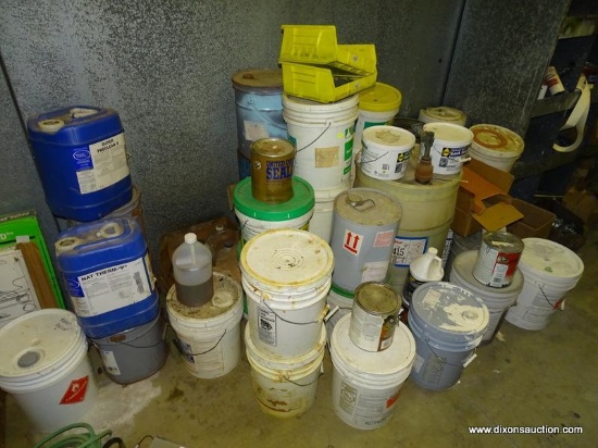 LARGE FLOOR LOT OF CHEMICALS. ALL IN VARIOUS STATES OF USE. INCLUDES SUPER PRECLEAN II, NAT