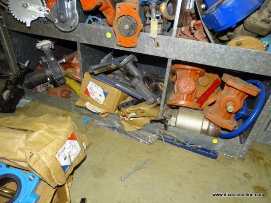 CONTENTS OF BOTTOM 3 CUBBIES TO INCLUDE, BUTTERFLY VALVES, LUG STYLE VALVES,ETC.