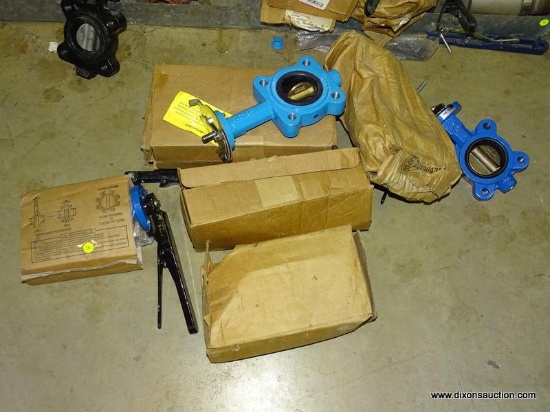 FLOOR LOT TO INCLUDE 2 1/2" BUTTERFLY VALVE, A DN-80 3" BUTTERFLY VALVE, AND OTHER SIZE BUTTERFLY