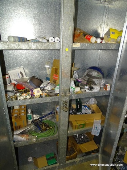 CONTENTS OF CABINET TO INCLUDE FACE SHIELD, ERB PROTECTIVE EYEWEAR, HOSE AND PRESSURE VALVE, VARIOUS