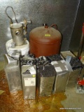 FLOOR LOT OF ASSORTED ITEMS TO INCLUDE: (10) BOXES OF WELDING RODS AND A LARGE WATER EXPANSION TANK.