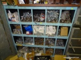 BLUE METAL MULTI-CUBBY ORGANIZER. MEASURES APPROX. 46