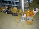 LARGE FLOOR LOT TO INCLUDE: VARIOUS SIZED BOLTS/WASHERS, BOXES OF FNW RIGID STRUT CLAMPS, BUCKET OF