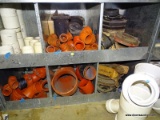 (5) CUBBY LOT OF ASSORTED RED CAST IRON PIPE PIECES/PARTS.