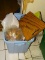 (KIT) TUB LOT; TUB LOT OF 4 FALL DECORATIVE PUMPKINS, 2 NEW IN PLASTIC ORGANIZER BOXES AND A WOODEN