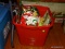 (FM) TUB LOT; TUB LOT OF CHRISTMAS DECORATIONS - TY ANIMALS, BASKET, TINS, NAPKINS, TABLECLOTHS,