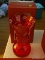 (LR) LENOX VASE; LENOX HOLLY CHRISTMAS RED CRYSTAL VASE- 9 IN H IN ORIGINAL BOX