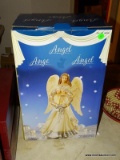 (LR) ANGEL CENTERPIECE; 15 IN H COMPOSITION ANGEL WITH LIGHT UP WREATH- NEW IN BOX
