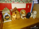 (KIT) FIGURAL DOG LOT; LOT OF FIGURAL DOGS- POMERANIAN DOG LANTERN- 14 IN H, 2 POMERANIAN WALL