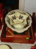 (LR) LENOX SERVING PIECES; 4 LENOX AMERICAN BY DESIGN WINTER GREETINGS SERVING PIECES- 12 IN DESSERT