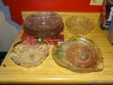 (KIT) GLASS LOT; LOT OF 8 ROUND GLASS SERVING TRAYS, HEART SHAPED AND FROSTED SERVING TRAY, HAND