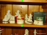 (FM) TRINKET BOXES; SHELF LOT OF DEPT. 56 SNOWBABIES TRINKET BOXES- ONE NEW IN BOX- TOTAL-10- 2 IN -