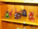 (FM) FENTON GLASS, 7 FENTON GLASS PAINTED ANIMAL FIGURES- 2 BUTTERFLY, 3 ELEPHANTS, RABBIT AND PIG-