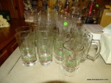 (FM) GLASS LOT; LOT OF CHRISTMAS GLASSES- 14 PAINTED STEMS, 8 TEA GLASSES AND 4 MUGS