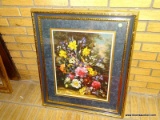 (FM) FRAMED PRINT; FRAMED AND DOUBLE MATTED FLORAL PRINT IN GOLD FRAME- 23 IN X 27 IN